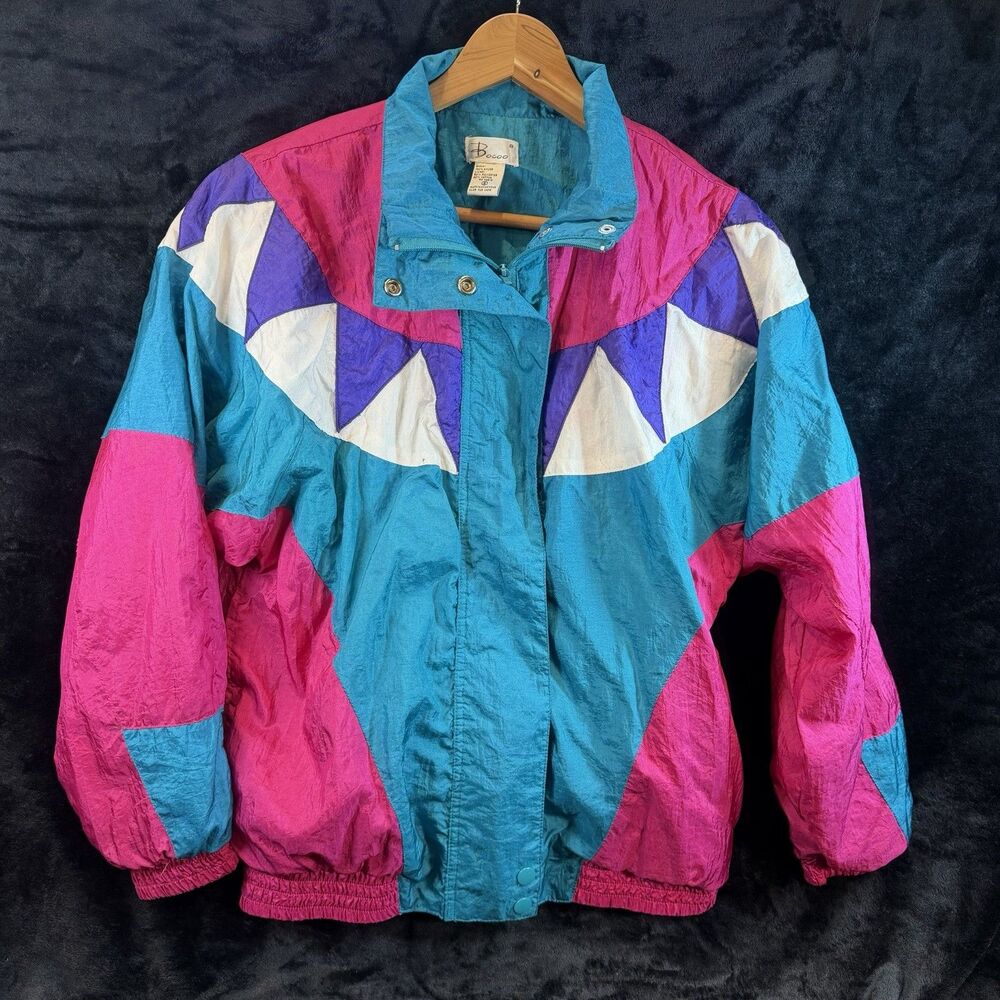 Bocoo Vintage Windbreaker Jacket Women’s Pink Purple White Teal 90s Color Block
